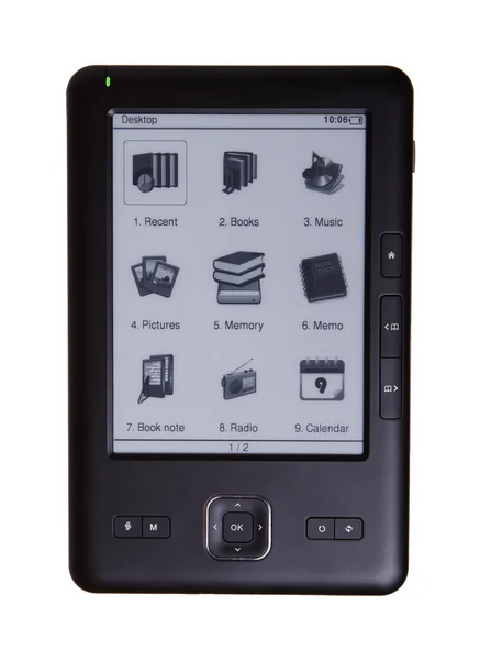 E-bok (elektronisk bok) isolerad på vit bakgrund. — Stockfoto