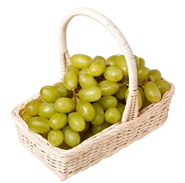 Fresh grapes in a basket isolated on white background. — Stock Photo, Image