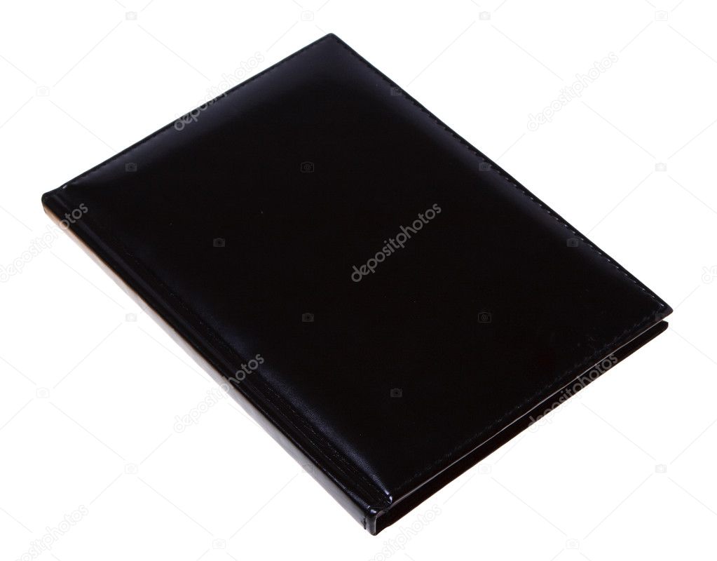 Black diary (notebook) isolated on white background.