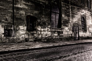 Dark street at night clipart