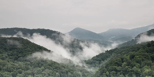 Mlha a oblak horské údolí krajina — Stock fotografie