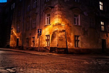 Old European town at night clipart
