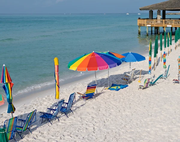 stock image Beach chairs and umbrella