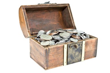 Wooden chest with coins clipart