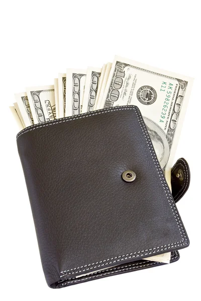 Läder plånbok med dollar inuti — Stockfoto