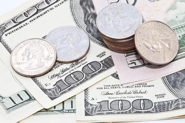 American dollars and coins — Stock Photo, Image
