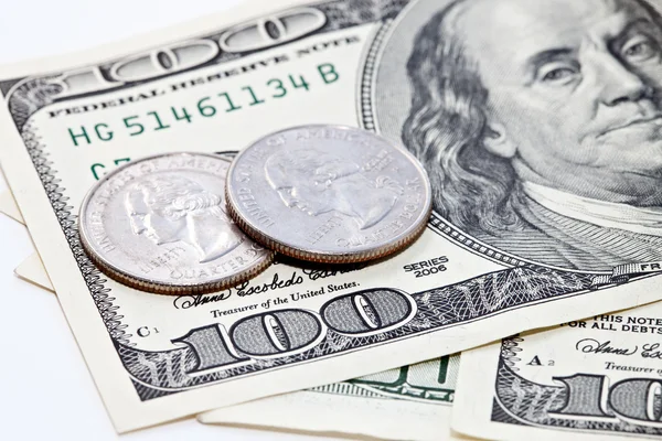 Coins on dollars background — Stock Photo, Image