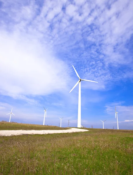 Поле с преобразователями энергии ветра — стоковое фото