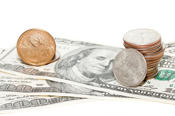 Coins and dollars — Stock Photo, Image