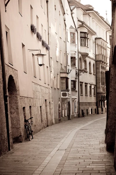 Retro style photo of typical european old town street — Stock Photo, Image
