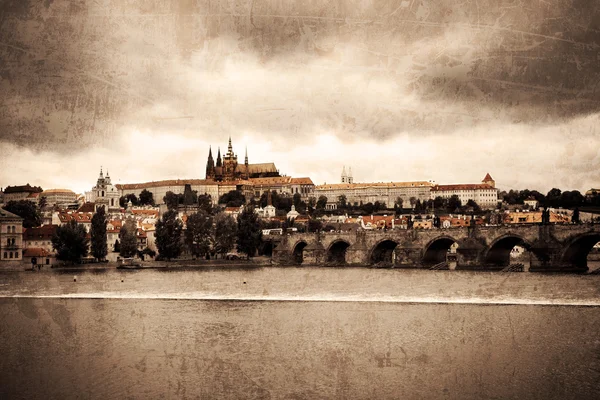 Retro photo of Vlava river and Old Prague — Stock Photo, Image