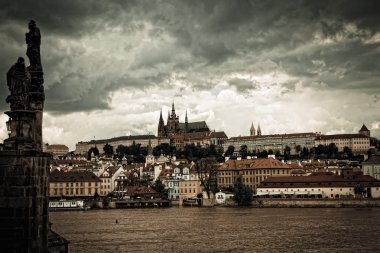 Vltava river and cityscape of Prague clipart