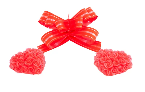 Two red hearts and bow — Stock Photo, Image
