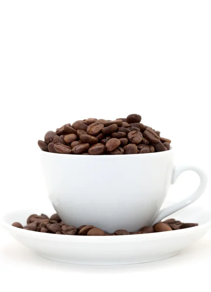 Tazza bianca con chicchi di caffè — Foto Stock