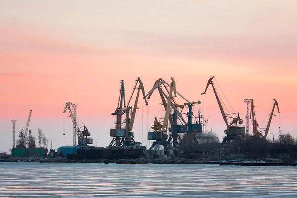 Vista sobre puerto marítimo con grúas — Foto de Stock