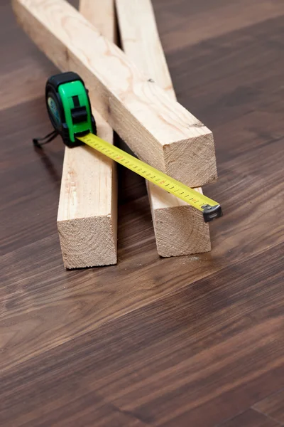 Stock image Wood planks with metre measure ruler