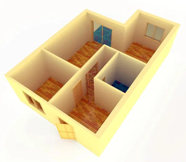 Perspective view of small apartment with walls — Stock Photo, Image