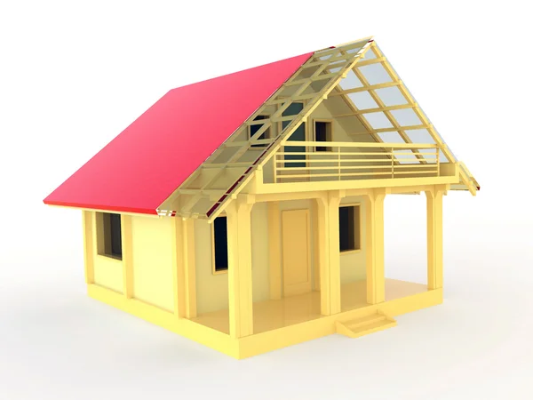 Klein houten huis met terras en balkon — Stockfoto