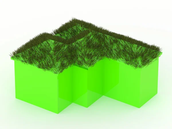 Gröna huset med gräs tak — Stockfoto