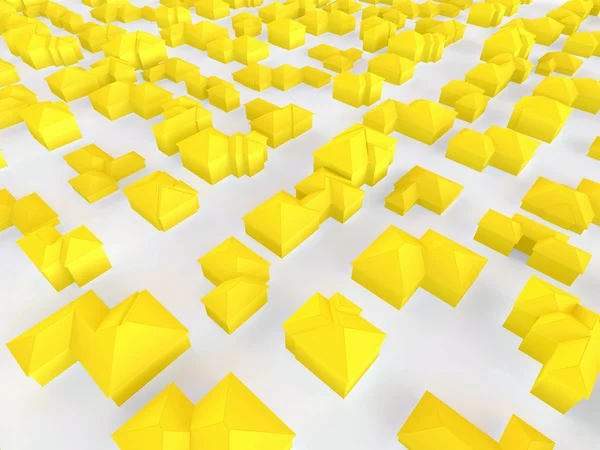 Luchtfoto van een groep van kleine gele huizen — Stockfoto