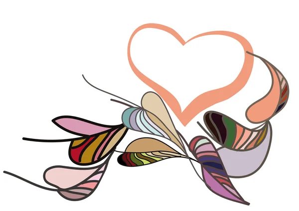 Corazón rosado con hojas voladoras coloridas — Archivo Imágenes Vectoriales