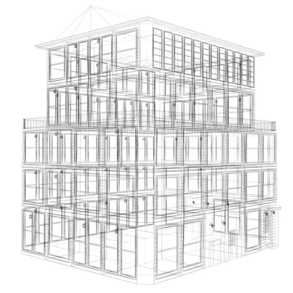 Erspective άποψη περιγράμματος επιφάνειας επτά ορόφων κτιρίου — Φωτογραφία Αρχείου
