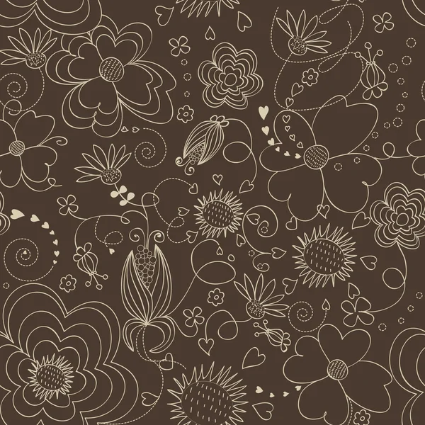 Fond floral brun et beige sans couture. Illustration vectorielle — Image vectorielle