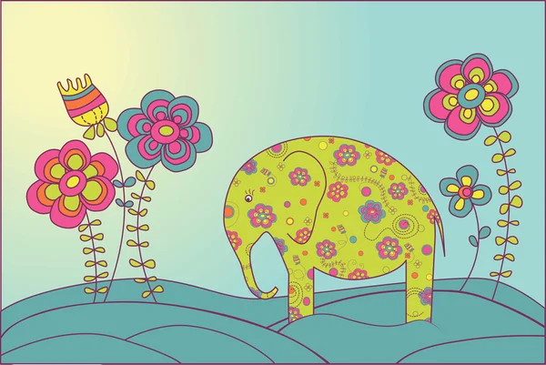 El elefante y las flores — Archivo Imágenes Vectoriales