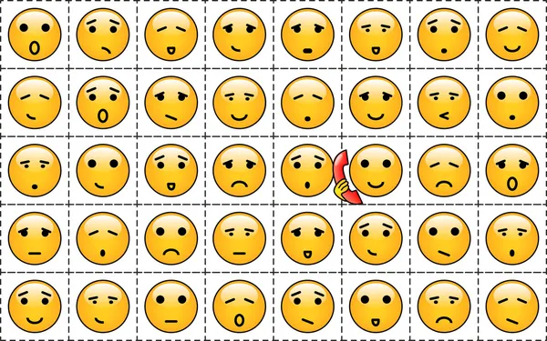Un ensemble de sourires jaunes — Image vectorielle