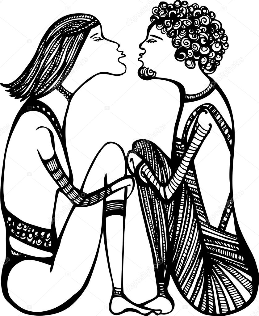 Sketch of a love couple, ready to kiss