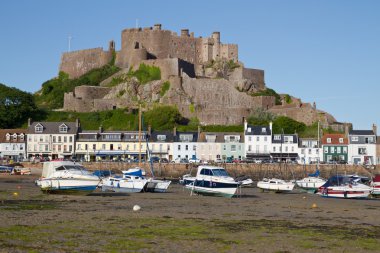 The small town of Gorey with Mont Orgueil Castle, Jersey, UK clipart