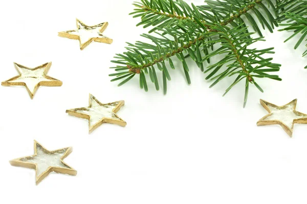 Stelle con ramoscello di abete come decorazione natalizia — Foto Stock