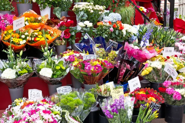 Kleurrijke bloemen in een bloemenwinkel op een markt — Stockfoto