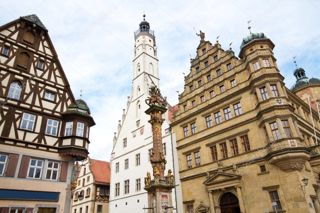 Town hall with ancient tower, city of Rothenburg, Germany