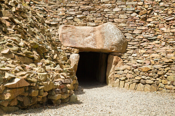 Entrance to the megalithic tomb of La Hougue Bie, Jersey, UK