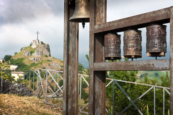 stock image Prayer wheels and christian cross