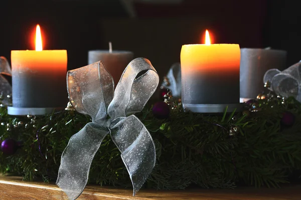 Advent wreath with burning candles — Stock Photo, Image