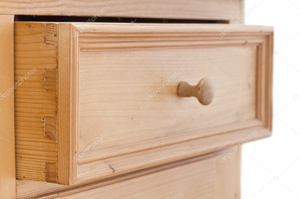 Open wooden drawer