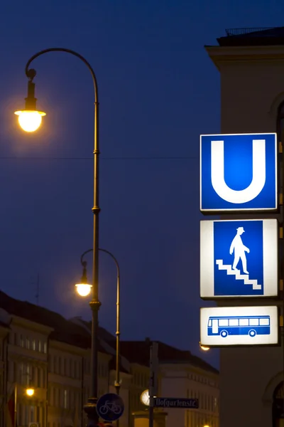 stock image Signs for Munich underground and bus, Germany, at night