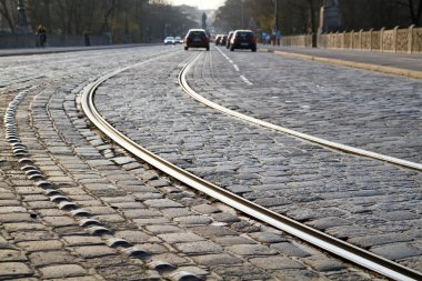 Geceleri tarihi Münih, Almanya, tramvay rayları