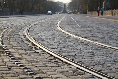 Geceleri tarihi Münih, Almanya, tramvay rayları