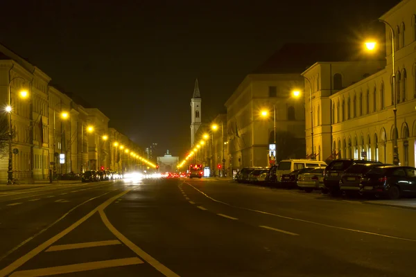 Well known city street in Munich, Germany, at night — Stock Photo, Image