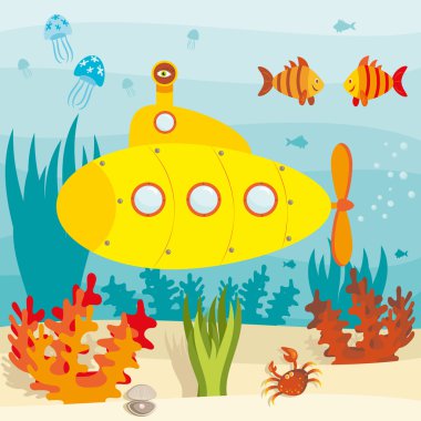 Submarine in ocean clipart