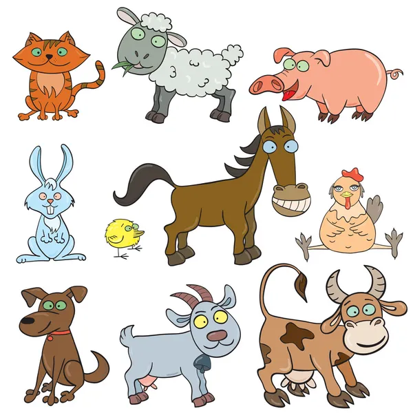 Animales de granja garabato icono conjunto — Vector de stock