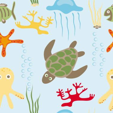 Sea animals pattern clipart