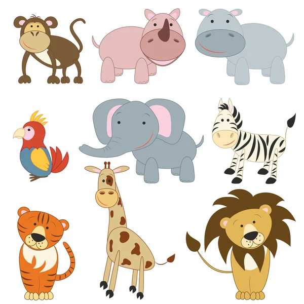 Cartoon conjunto de animais africanos — Vetor de Stock