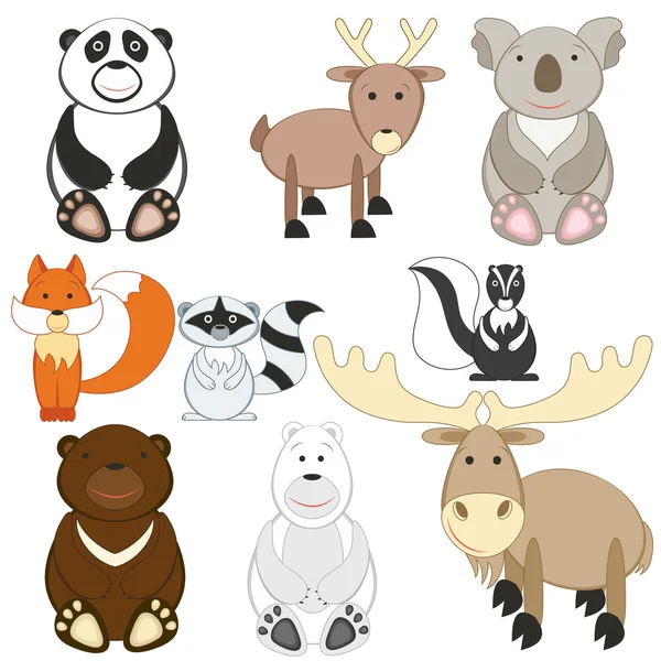 Cute cartoon animals set on white background — Stock Vector