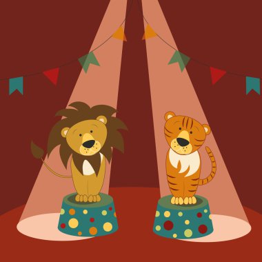 Lion and tiger on pedestals in circus clipart