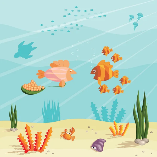 Life of small fishes — Stock Vector