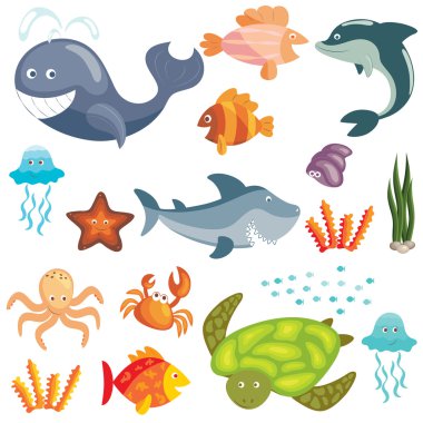 Marine animals set clipart